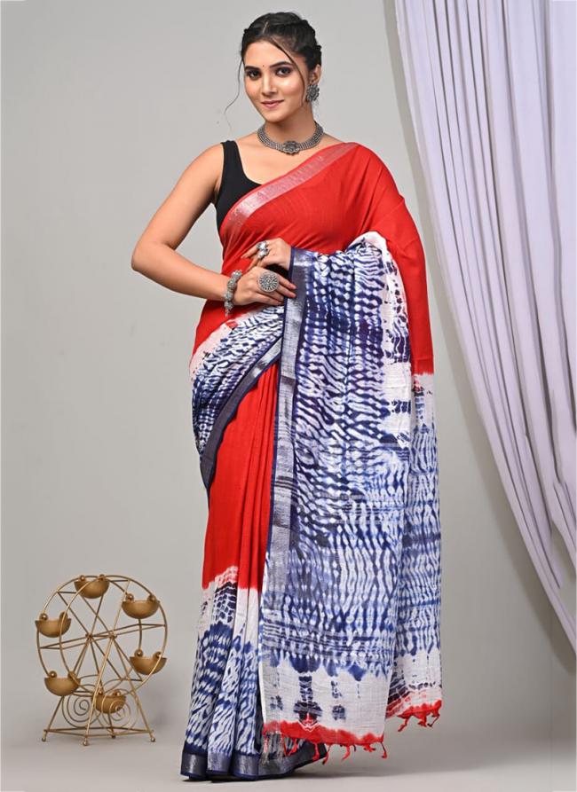 Cotton  Red Daily Wear Printed Saree